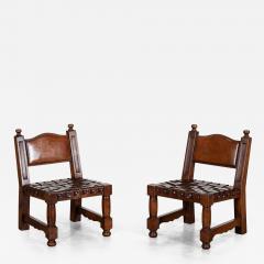 Pair Spanish Mid 20thC Brutalist Walnut Chairs - 4503939