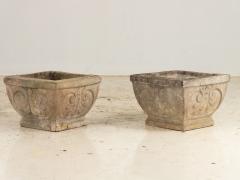 Pair Square Concrete Stone Planters with Shell Pattern France mid 20th C  - 3890333