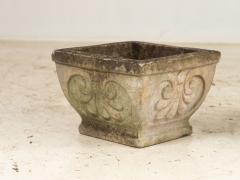 Pair Square Concrete Stone Planters with Shell Pattern France mid 20th C  - 3890343