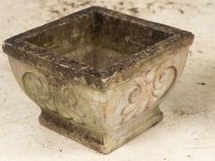 Pair Square Concrete Stone Planters with Shell Pattern France mid 20th C  - 3890349