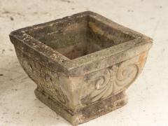 Pair Square Concrete Stone Planters with Shell Pattern France mid 20th C  - 3890407