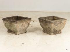 Pair Square Concrete Stone Planters with Shell Pattern France mid 20th C  - 3890408