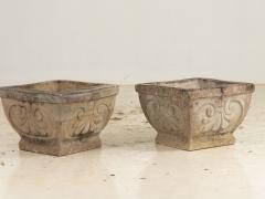 Pair Square Concrete Stone Planters with Shell Pattern France mid 20th C  - 3931468