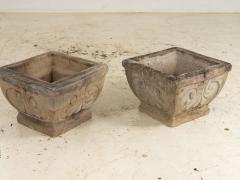 Pair Square Concrete Stone Planters with Shell Pattern France mid 20th C  - 3931469