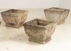 Pair Square Concrete Stone Planters with Shell Pattern France mid 20th C  - 3931477