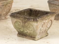 Pair Square Concrete Stone Planters with Shell Pattern France mid 20th C  - 3931478