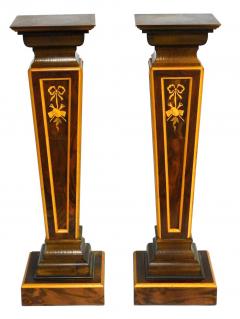 Pair Squared Top Burlwood Continental inlaid display pedestals - 3623958