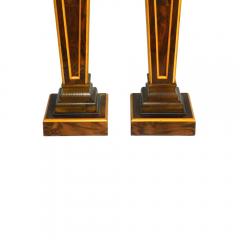 Pair Squared Top Burlwood Continental inlaid display pedestals - 3623961