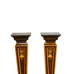 Pair Squared Top Burlwood Continental inlaid display pedestals - 3623962