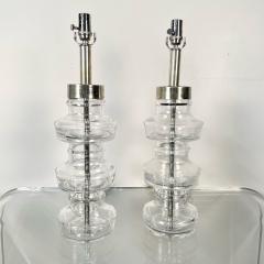 Pair Swedish Mid Century Modern Translucent Clear Glass Table or Desk Lamps - 3246842