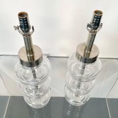 Pair Swedish Mid Century Modern Translucent Clear Glass Table or Desk Lamps - 3246843