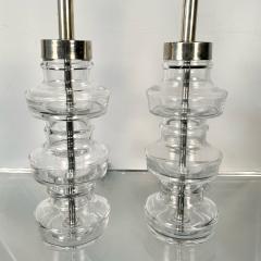 Pair Swedish Mid Century Modern Translucent Clear Glass Table or Desk Lamps - 3246845
