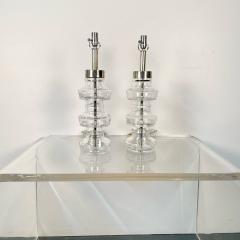 Pair Swedish Mid Century Modern Translucent Clear Glass Table or Desk Lamps - 3246847