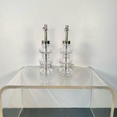 Pair Swedish Mid Century Modern Translucent Clear Glass Table or Desk Lamps - 3246848
