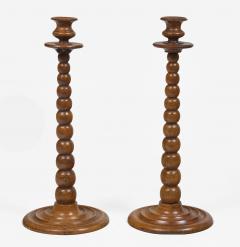 Pair Tall Bobbin Turned Walnut Candlesticks - 4548072