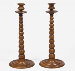 Pair Tall Bobbin Turned Walnut Candlesticks - 4548073