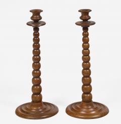 Pair Tall Bobbin Turned Walnut Candlesticks - 4548077