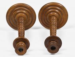 Pair Tall Bobbin Turned Walnut Candlesticks - 4548078