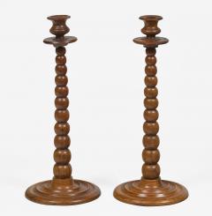 Pair Tall Bobbin Turned Walnut Candlesticks - 4548079