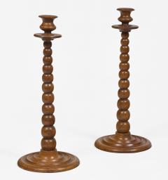 Pair Tall Bobbin Turned Walnut Candlesticks - 4552141