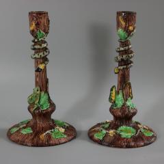 Pair Thomas Sergent Palissy Majolica Candlesticks - 3351116