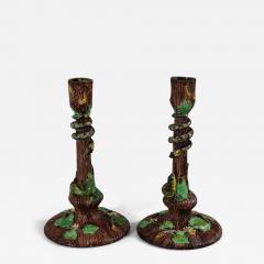 Pair Thomas Sergent Palissy Majolica Candlesticks - 3351380