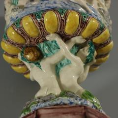 Pair Thomas Sergent Palissy Majolica Mythological Vases - 3390440