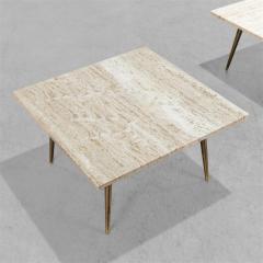 Pair Travertine Top End Tables - 3607727