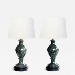 Pair Vintage Italian Baluster form Verde Antico Marble Lamps - 4556077
