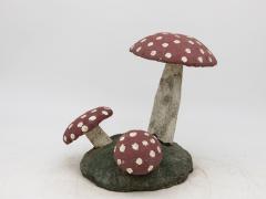Pair Vintage Painted Stone Toadstools Mushrooms with Red Caps - 3379966