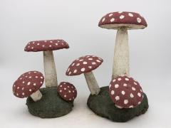 Pair Vintage Painted Stone Toadstools Mushrooms with Red Caps - 3379998