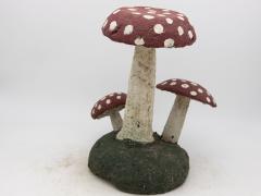 Pair Vintage Painted Stone Toadstools Mushrooms with Red Caps - 3380001
