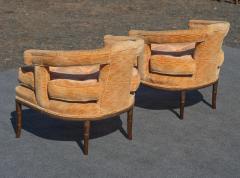 Pair Vintage Wood Salmon Upholstery Ornate Barrel Form Lounge Chairs - 4085098