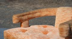 Pair Vintage Wood Salmon Upholstery Ornate Barrel Form Lounge Chairs - 4085101