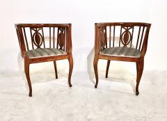 Pair Walnut Biedermeier Barrel Back Chairs - 2517869
