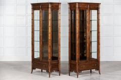 Pair Walnut Faux Bamboo Glazed Display Cabinets - 2735227