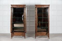 Pair Walnut Faux Bamboo Glazed Display Cabinets - 2735228