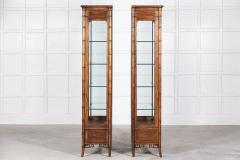 Pair Walnut Faux Bamboo Glazed Display Cabinets - 2735234