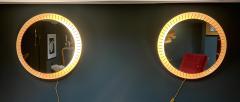 Pair brass backlit circular mirrors - 3215897
