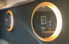 Pair brass backlit circular mirrors - 3215899