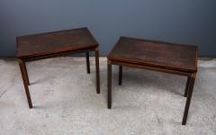 Pair c1970 Danish Design Rosewood Impressed Copper End Tables - 2497646