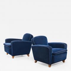 Pair club chairs with a blue velvet upholstery - 2360817
