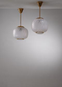 Pair frosted glass and brass pendants - 3127118