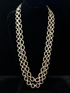 Pair heavy 14k gold link textured Necklaces Hand made Vintage 60s - 1788734