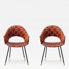 Pair iconic round back chairs upholstered in Hermes fabric - 3985024