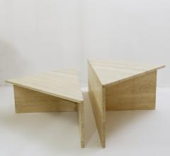 Pair low triangular travertine tables up up 1970s - 1930420