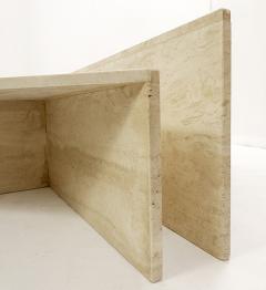 Pair low triangular travertine tables up up 1970s - 1930424