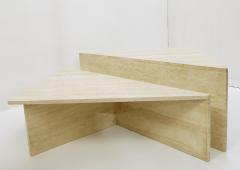 Pair low triangular travertine tables up up 1970s - 1930425