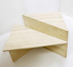 Pair low triangular travertine tables up up 1970s - 1930426