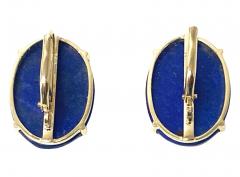 Pair of 14k Gold and carved Lapis Lazuli floral earrings - 3726869